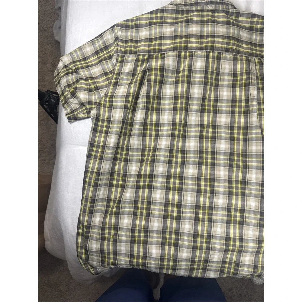 North Face Hiking Trail Shirt‎ Yellow Plaid Mens M Short Sleeve Button Outdoor